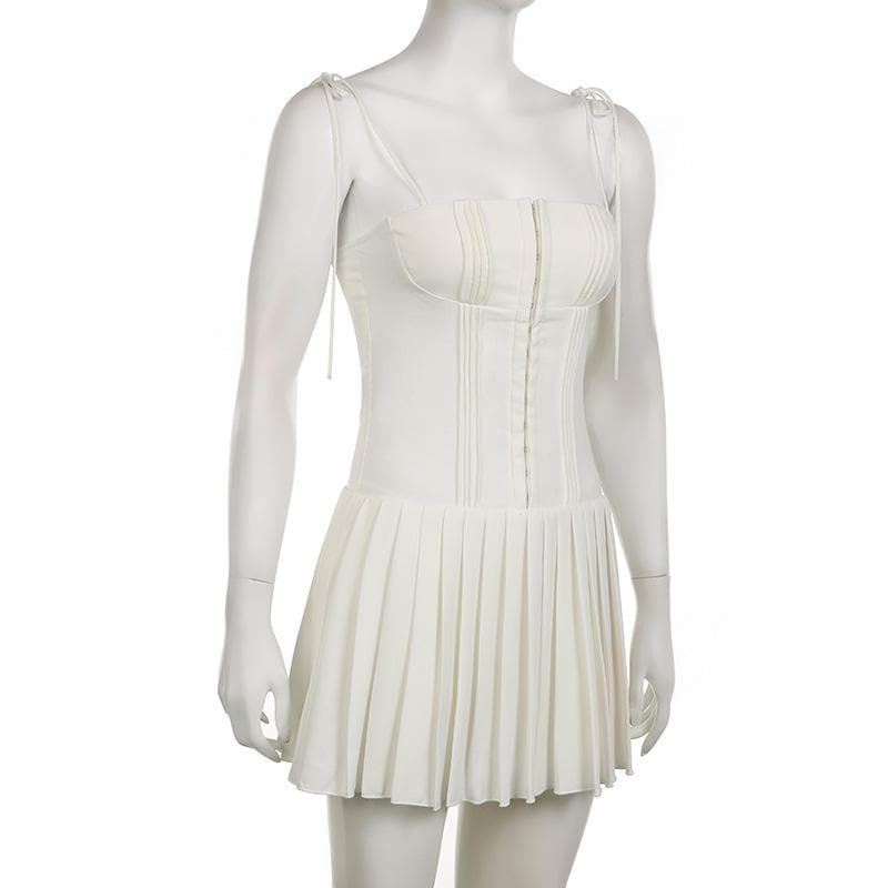 Corset Tie Strap Pleated Fit and Flare Mini Dress