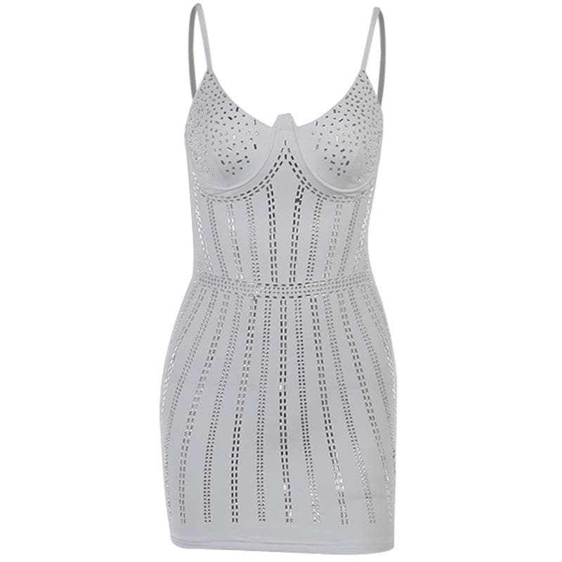 Beaded backless contrast cami mini dress - View 2