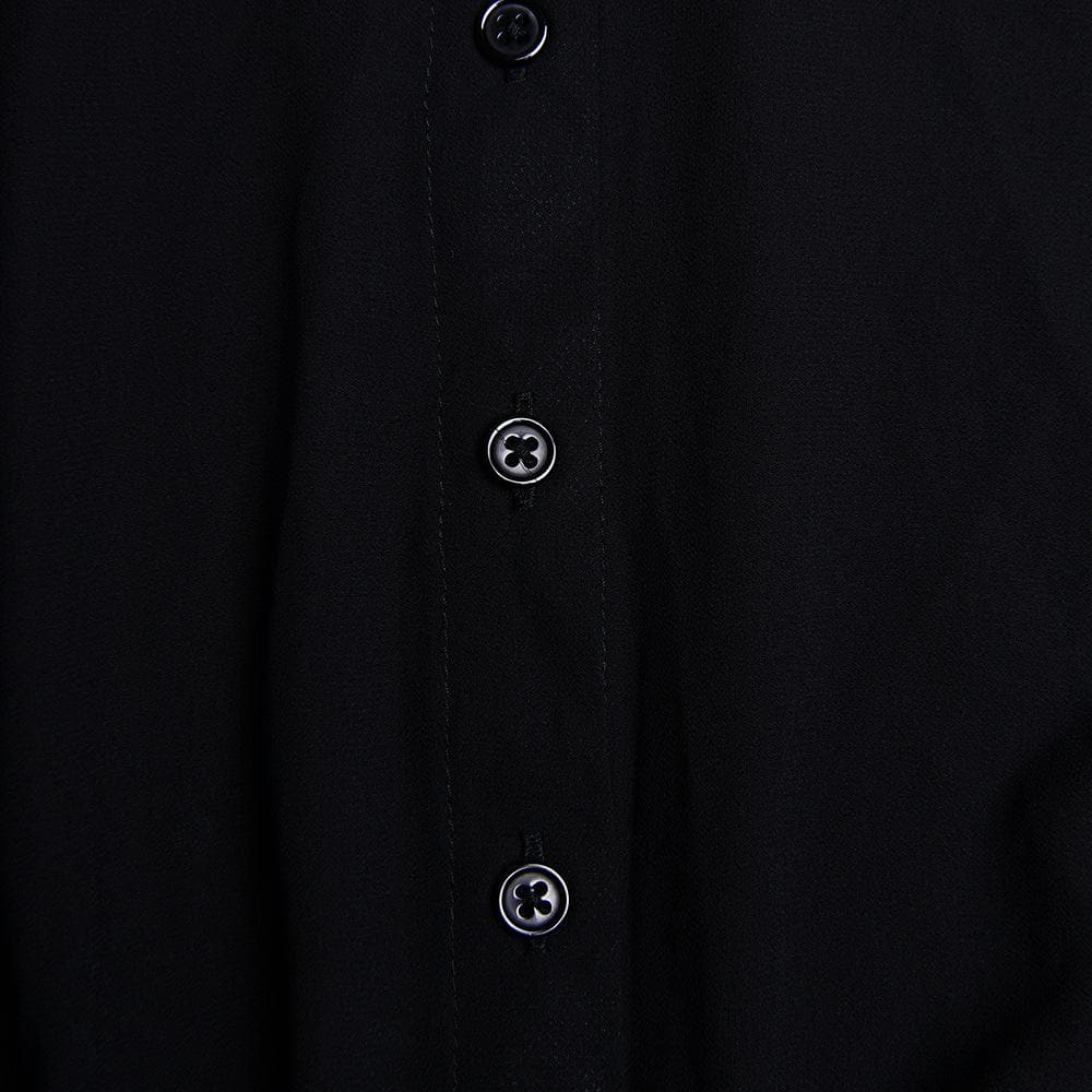 Turnover collar button long sleeve ruched zip-up chiffon mini dress - View 8