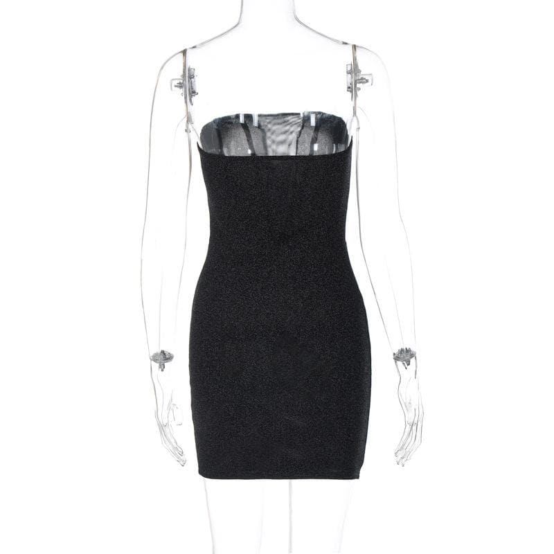Glitter Strapless Deep V-Neck Bodycon Mini Dress