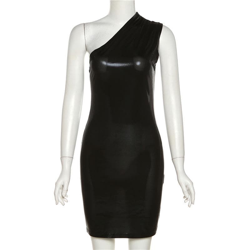 Metallic solid one shoulder ruched irregular mini dress - View 10