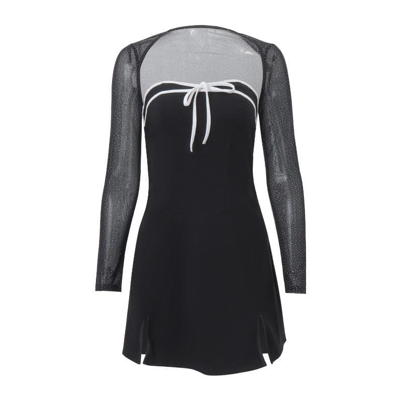 Bow Front Strapless Split Hem Mini Dress and Glitter Mesh Shrug Two Piece Set 2