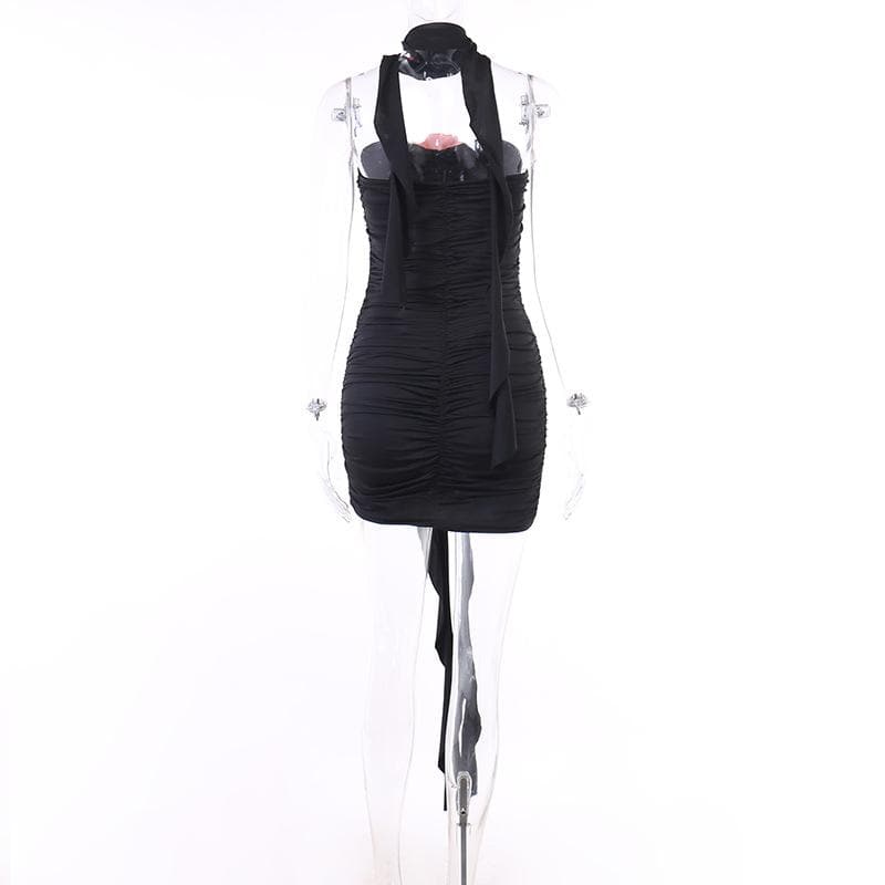 Flower Applique Strapless Cut Out Ruched Bodycon Mini Dress