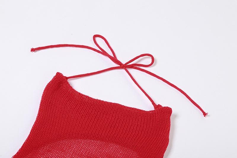 Knit Halter Neck Backless High Low Mini Dress
