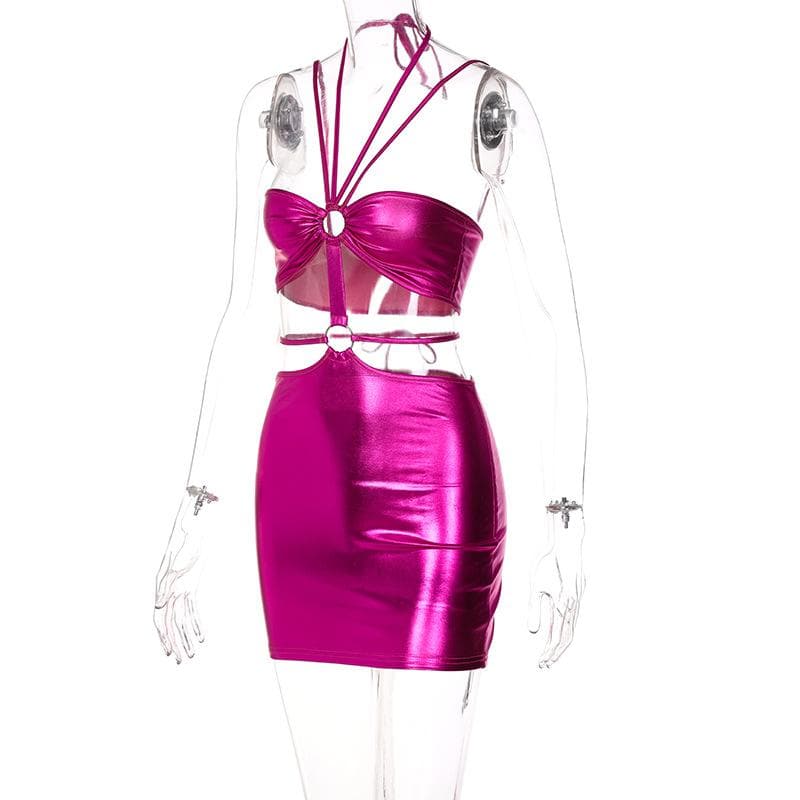 Halter Neck O Ring Cut Out Backless Bodycon Mini Dress