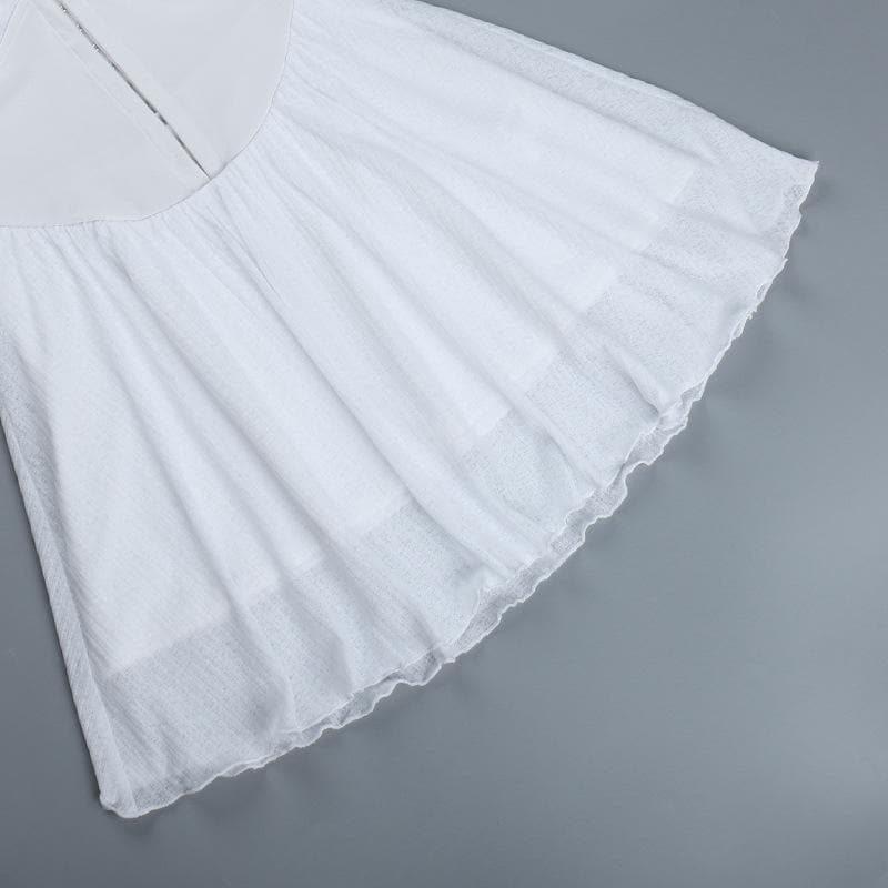 Deep V-Neck Knot Strap Hook Front Corset Waist Flared Mini Dress 7