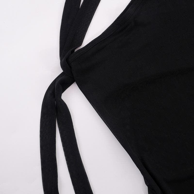 Mesh one shoulder buckle ruffle irregular mini dress 6