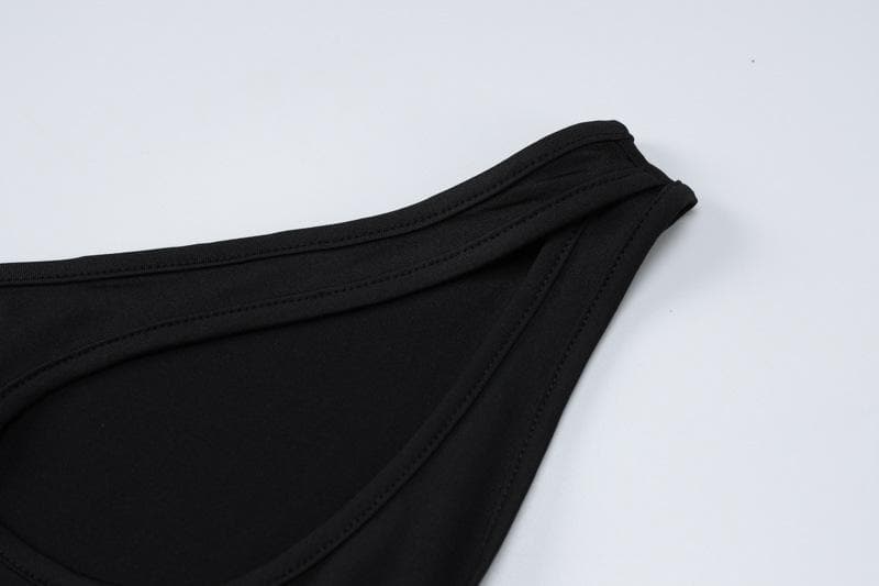 Irregular hollow out one shoulder lace up solid ribbon mini dress - View 7