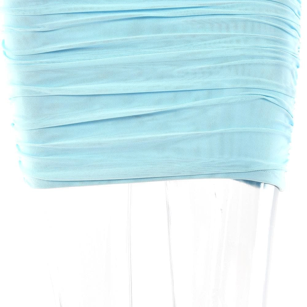 One Shoulder Mesh Ruched Cut Out Bodycon Mini Dress