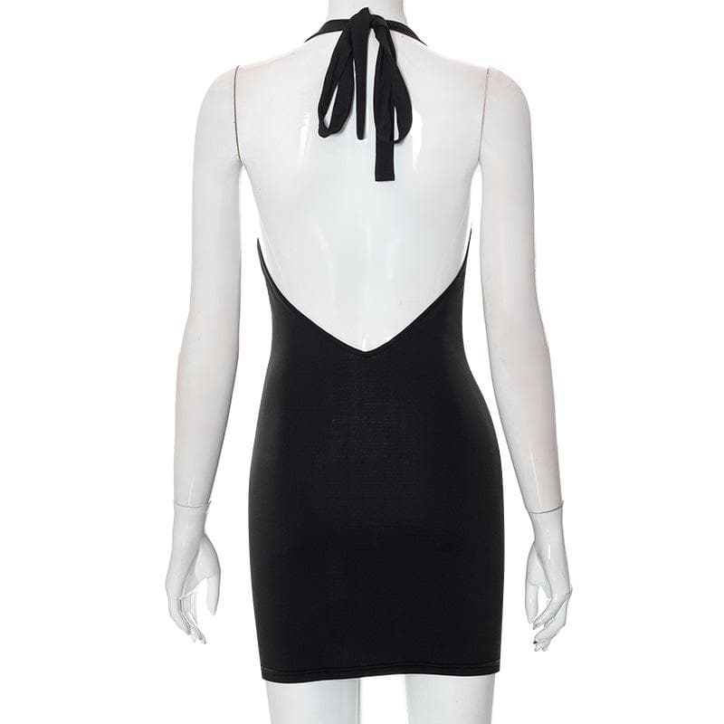 Halter Neck Ruched Cut Out Beaded Bodycon Mini Dress