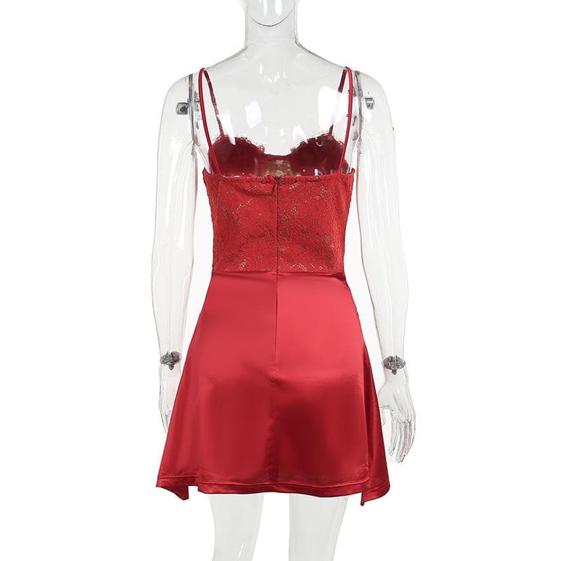 Lace Satin Sweetheart Corset Ruched Mini Dress