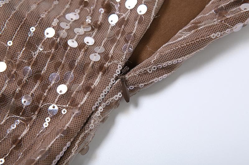 Sequin Cowl Neck Chain Strap Bodycon Mini Dress