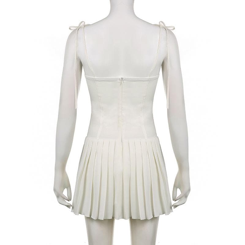 Corset Tie Strap Pleated Fit and Flare Mini Dress
