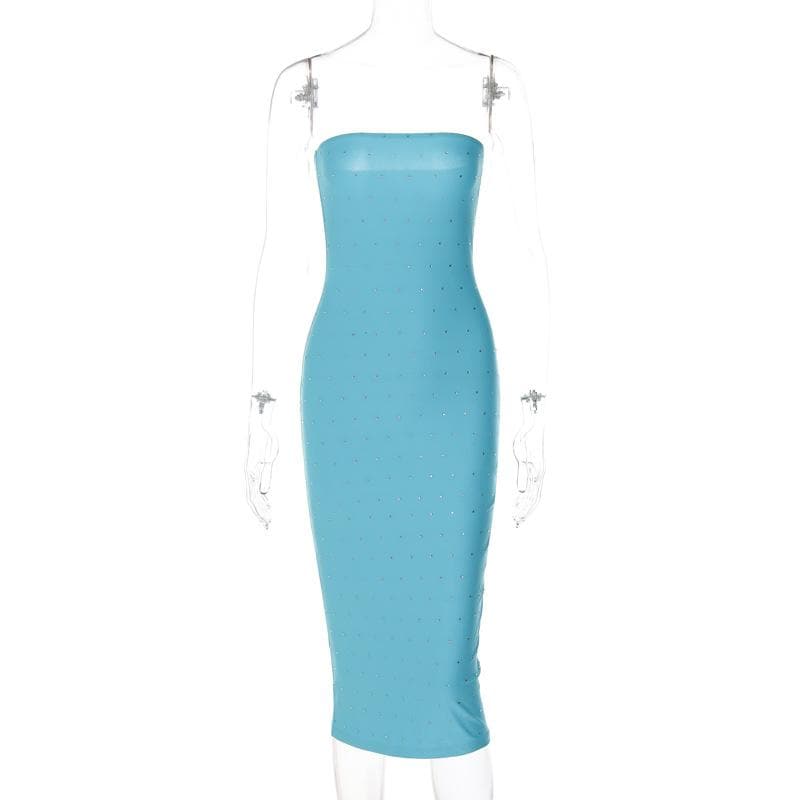 Beaded solid backless sleeveless tube midi dress - View 2