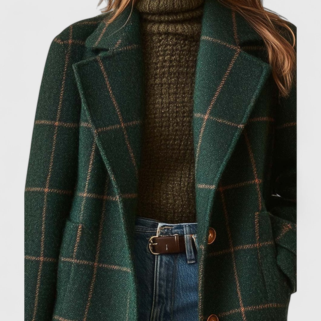 Notch Lapel Windowpane Check Longline Coat