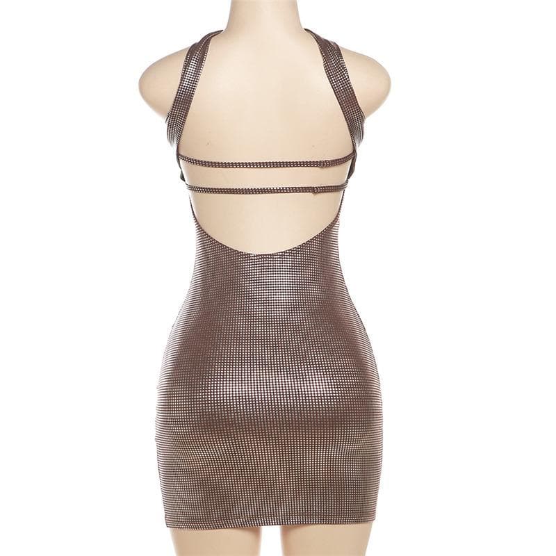 Mesh Halter Neck Sweetheart Cut Out Bodycon Mini Dress