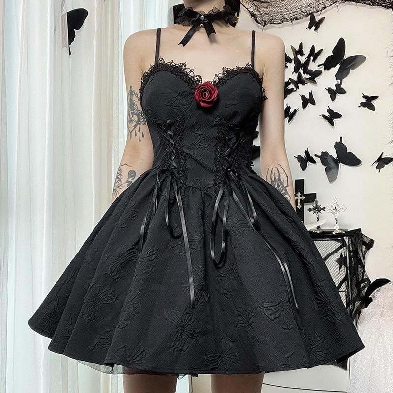 Sweetheart Flower Applique Lace Trim Corset Fit and Flare Mini Dress