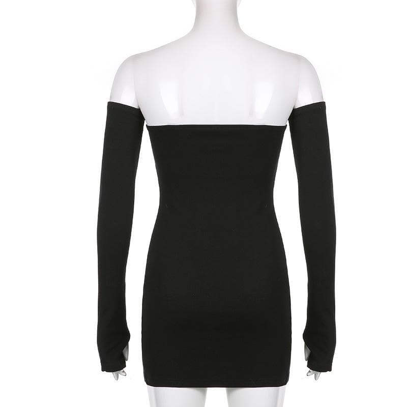 Ribbed Strapless Sweetheart Lace Trim Mini Dress and Glove Sleeve Set