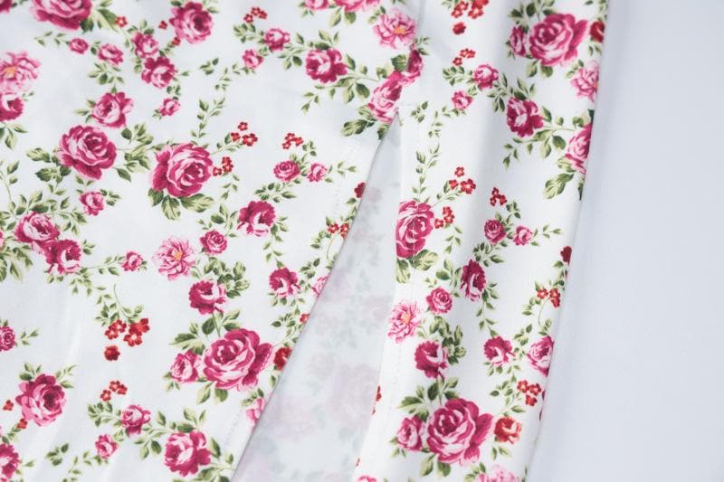 Floral Print Sweetheart Lace Trim High Split Slip Maxi Dress