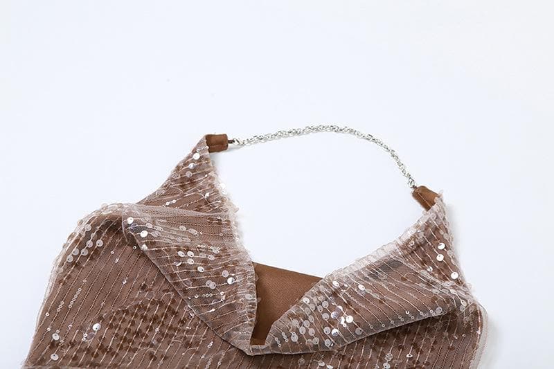 Sequin Cowl Neck Chain Strap Bodycon Mini Dress