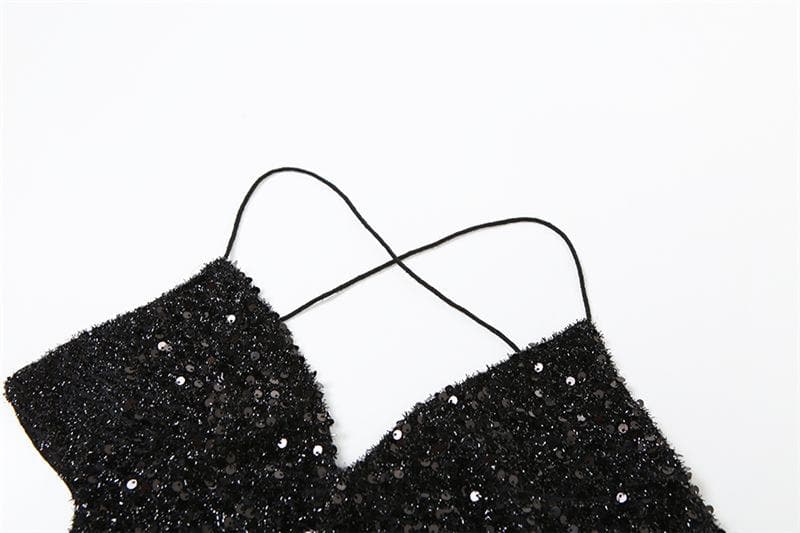 Textured ruched v neck glitter cross back solid mini dress - View 5