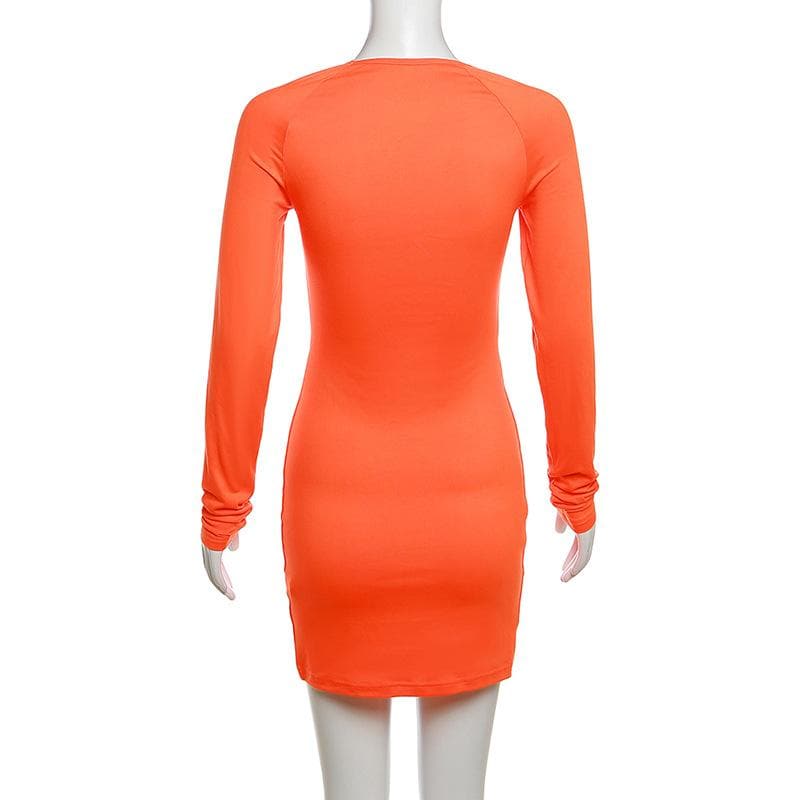 Square Neck Long Sleeve Corset Bodycon Mini Dress
