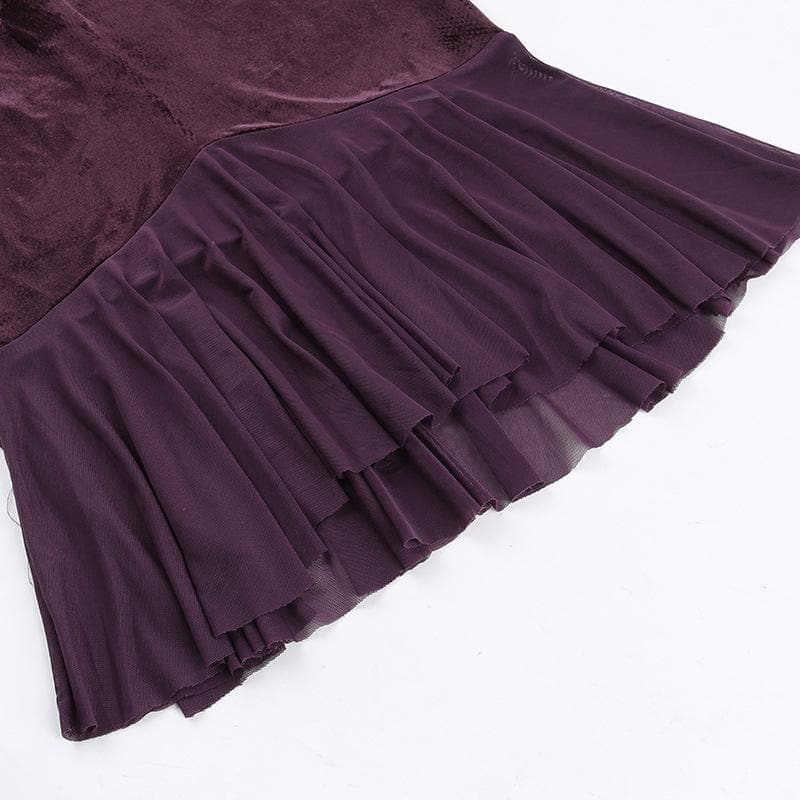 Velvet button ruffle long sleeve v neck solid midi dress - View 6