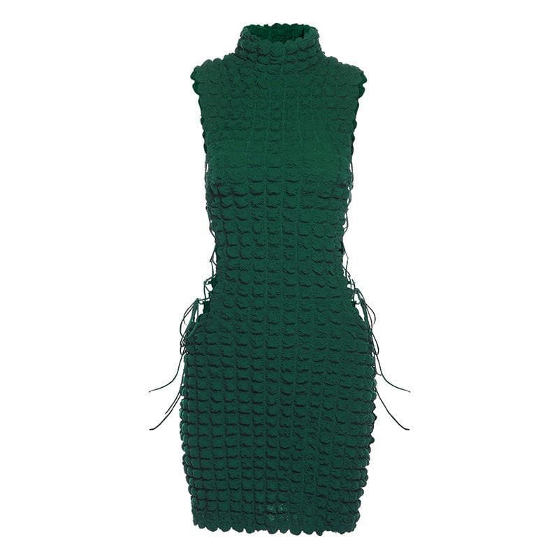 Sleeveless high neck lace up side mini dress - View 2