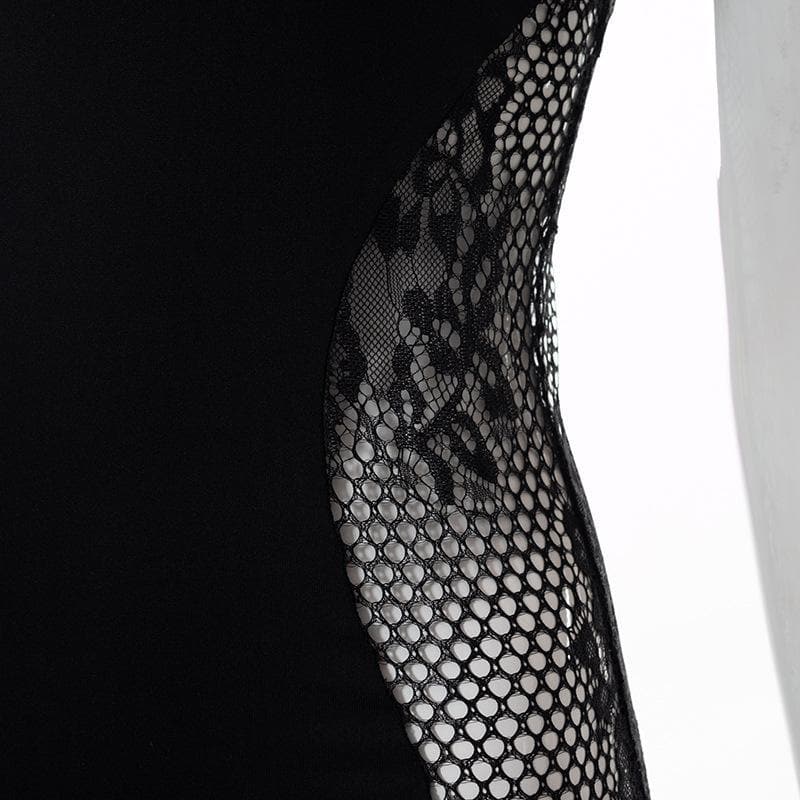 Lace see through patchwork mini dress - View 6