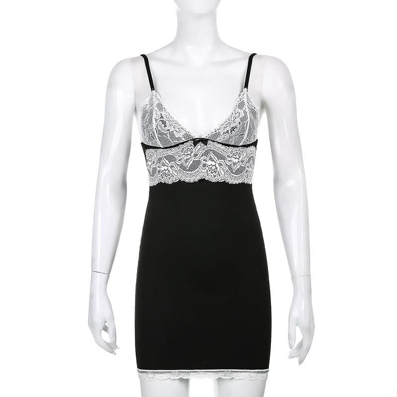 Lace embroidery V neck bowknot cami mini dress - View 7