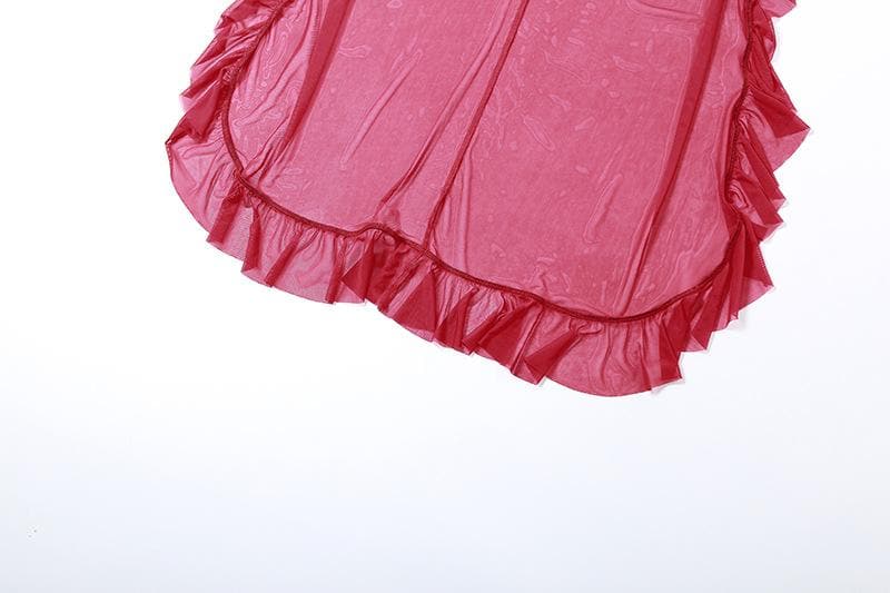 Off Shoulder Ruffle Sheer Mesh Flower Applique Maxi Dress