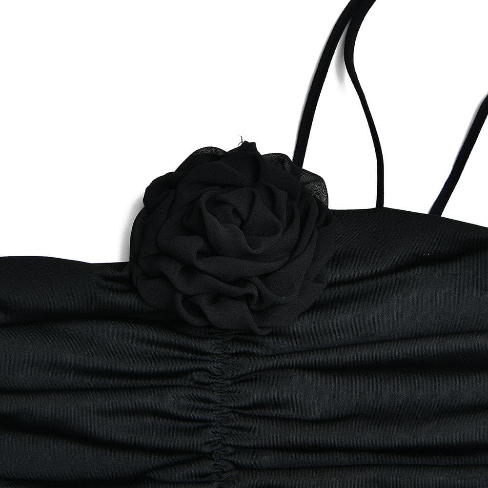 Flower applique solid one shoulder ruched zip-up maxi dress - View 8