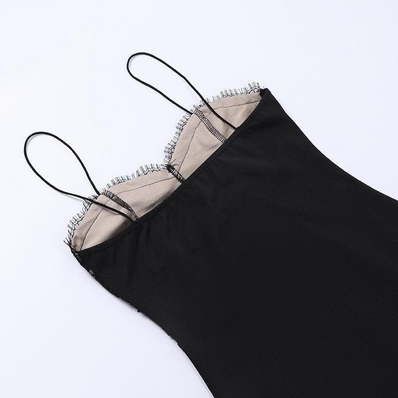 Lace patchwork contrast slit irregular midi dress - View 6