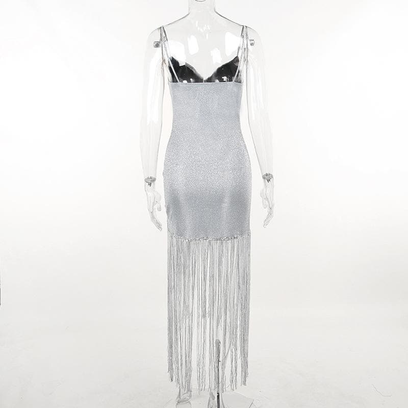 Solid ruched textured glitter tassels backless mini dress 3