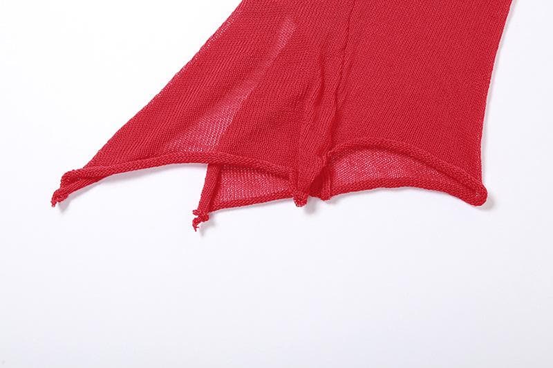 Knit Halter Neck Backless High Low Mini Dress