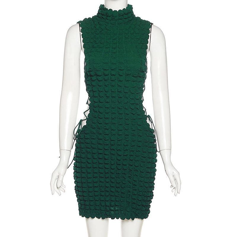 Sleeveless high neck lace up side mini dress - View 3