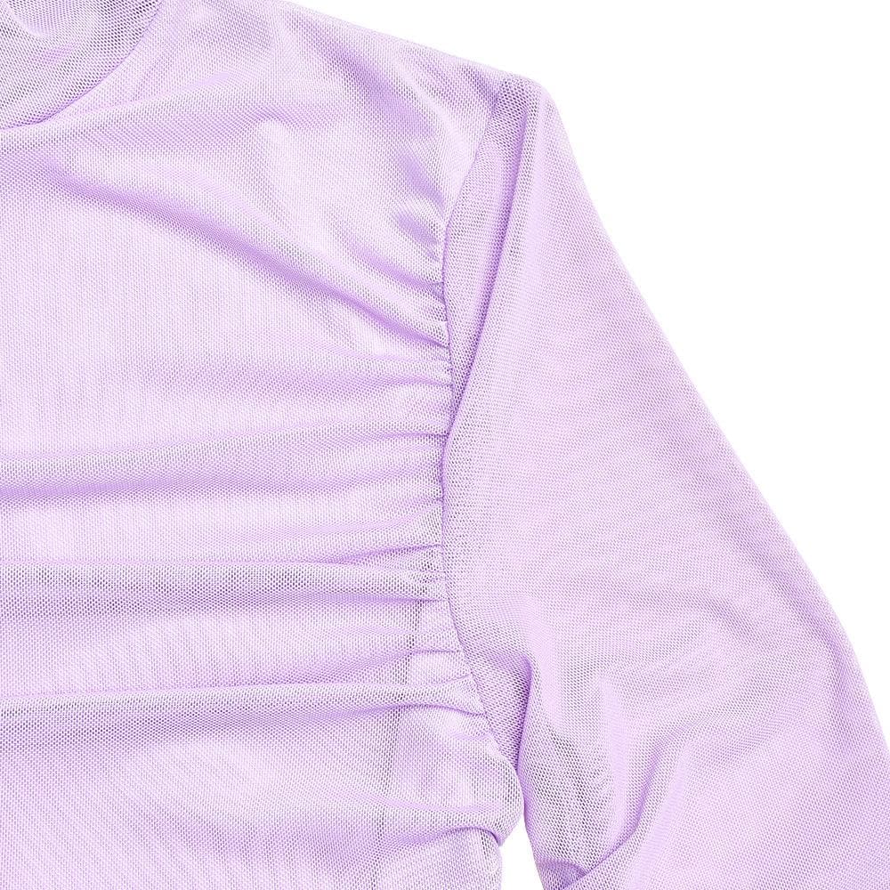 Mesh ruched zip-up long sleeve solid high neck mini dress 5