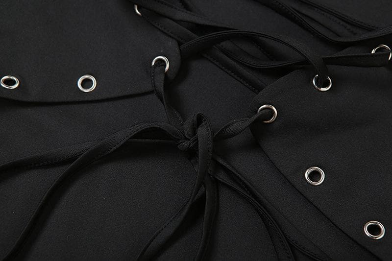 Lace up solid ruffle backless irregular tube mini dress