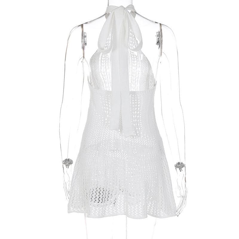 Crochet Halter Neck Fit and Flare Mini Dress