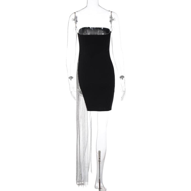 Beaded slit tassels backless patchwork tube mini dress 3