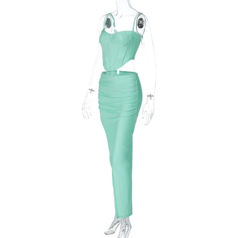 Low Cut Corset Ruched Backless High Split Maxi Dress