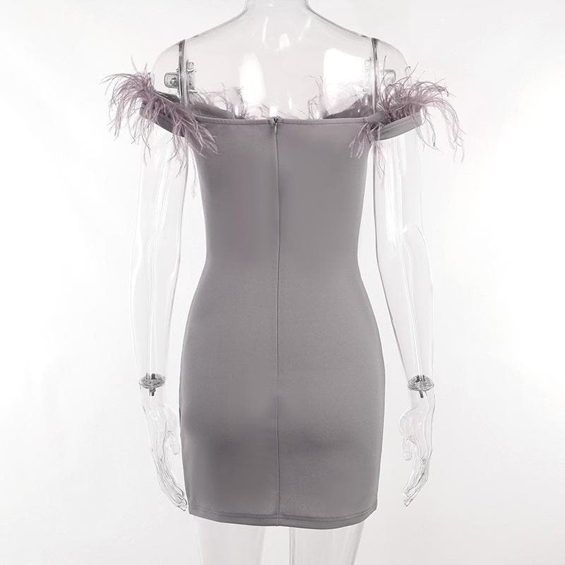 Feather Off Shoulder Sweetheart Corset Bodycon Mini Dress
