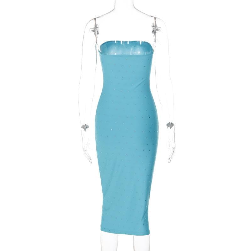 Beaded solid backless sleeveless tube midi dress - View 3