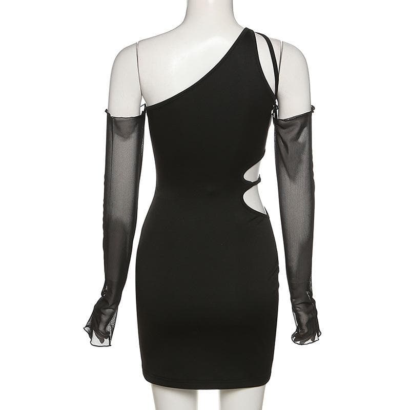 Long mesh sleeve off shoulder hollow out irregular dress 5