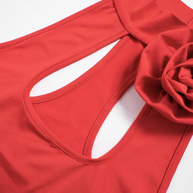 Halter Neck Cut Out 3D Rosette Ruffle Bodycon Mini Dress