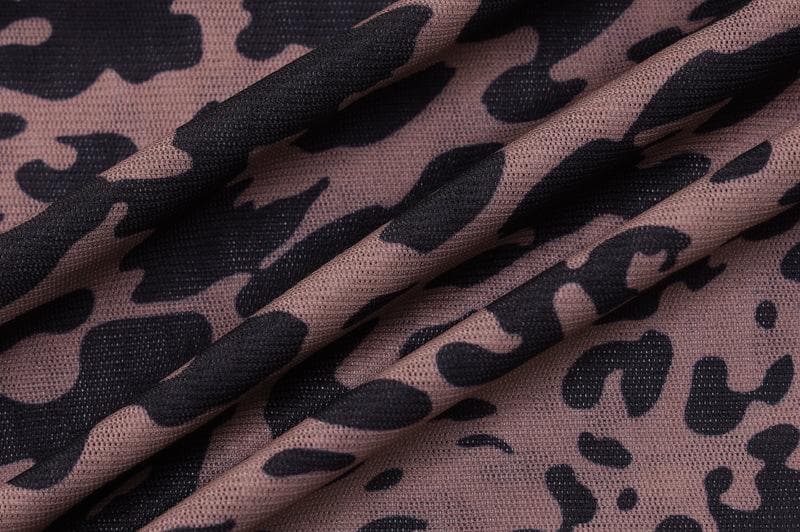 Leopard Print Cowl Neck Lace Trim Slit Bodycon Midi Dress