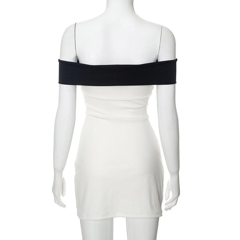 Bowknot applique contrast off shoulder backless mini dress 4