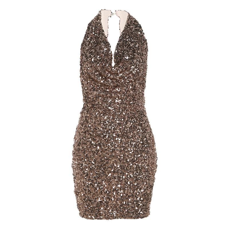 Sequin Cowl Neck Bodycon Mini Dress