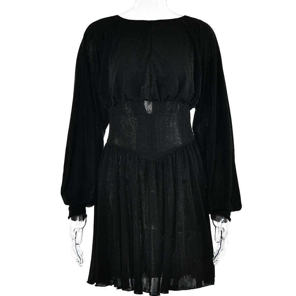 Boat Neck Long Sleeve Drop Waist Fit and Flare Mini Dress