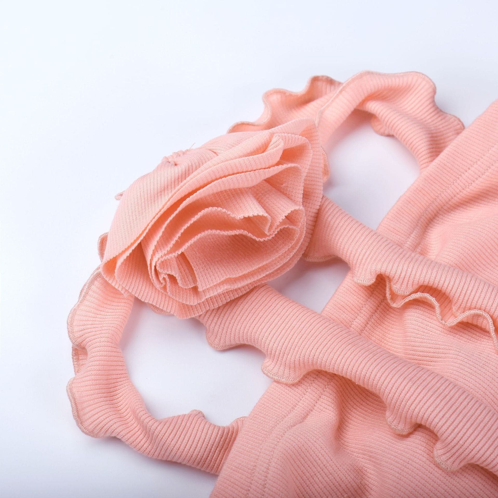 Ribbed Knit Halter Neck Flower Applique Ruffle Bodycon Midi Dress